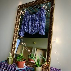 Navy blue and white off the shoulder crop top